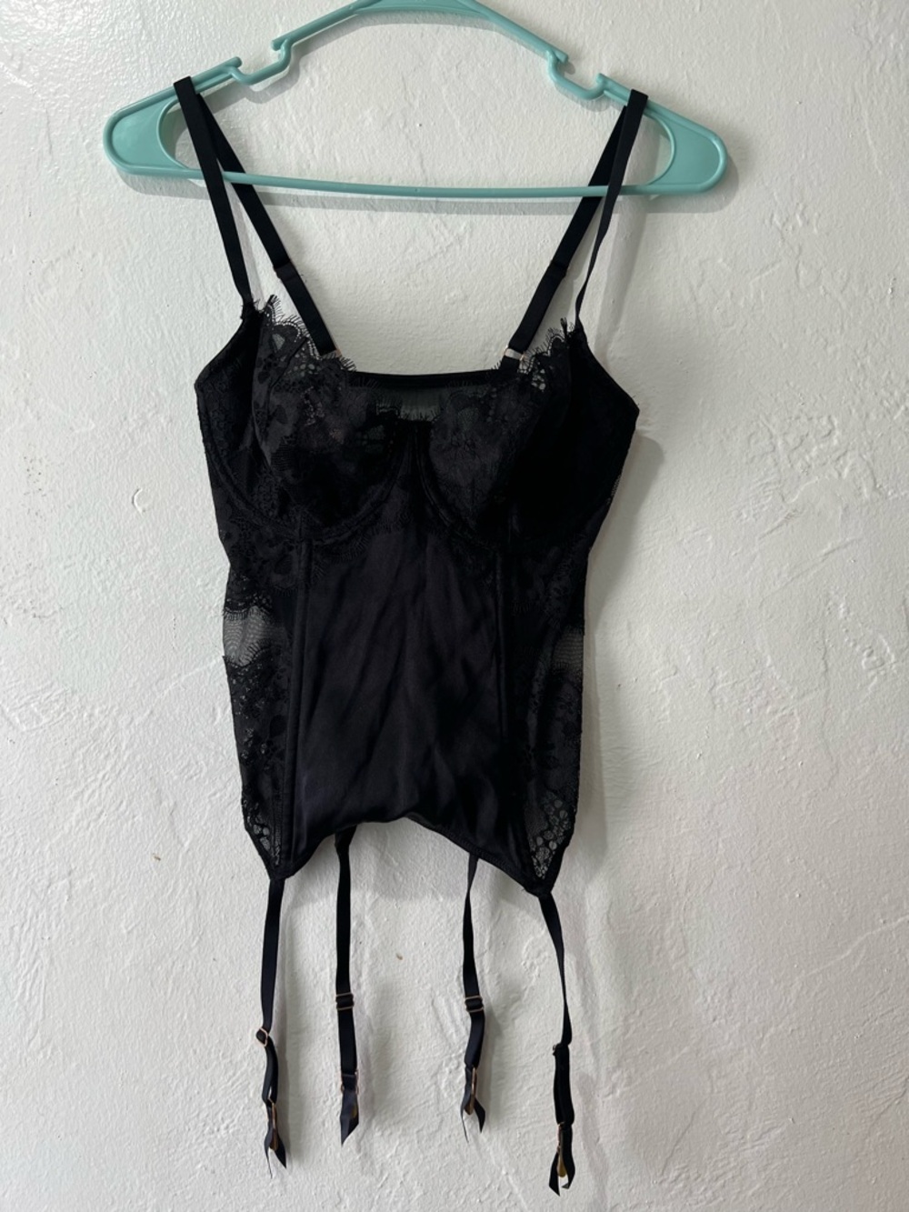 Victoria's Secret Black Lace floral corset with Garter Straps